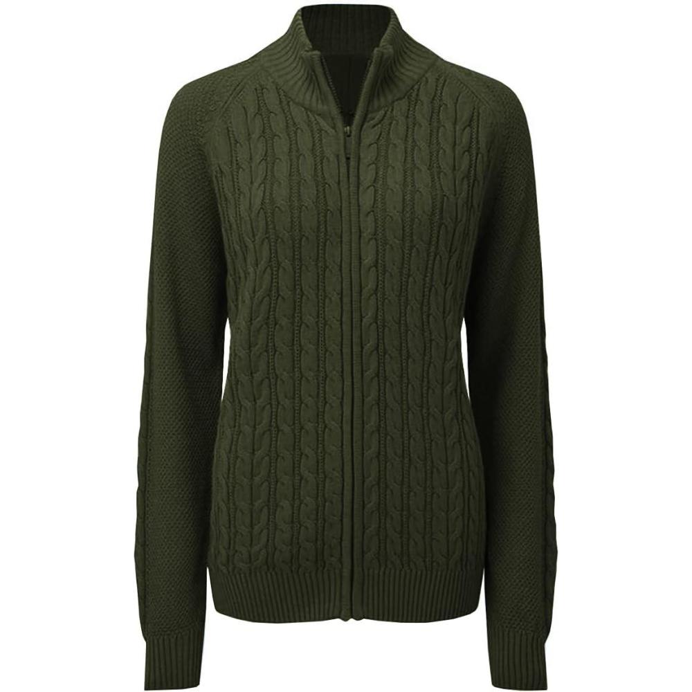 imageSaodimallsu Women Long Sleeve Cardigan Zipper Twist Pattern Casual CoatGreen