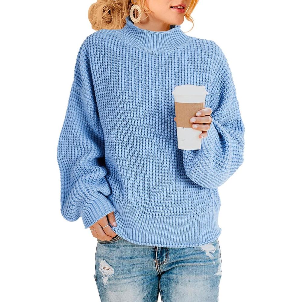 imageSaodimallsu Womens Oversized Turtleneck SweatersZ Blue Embossed
