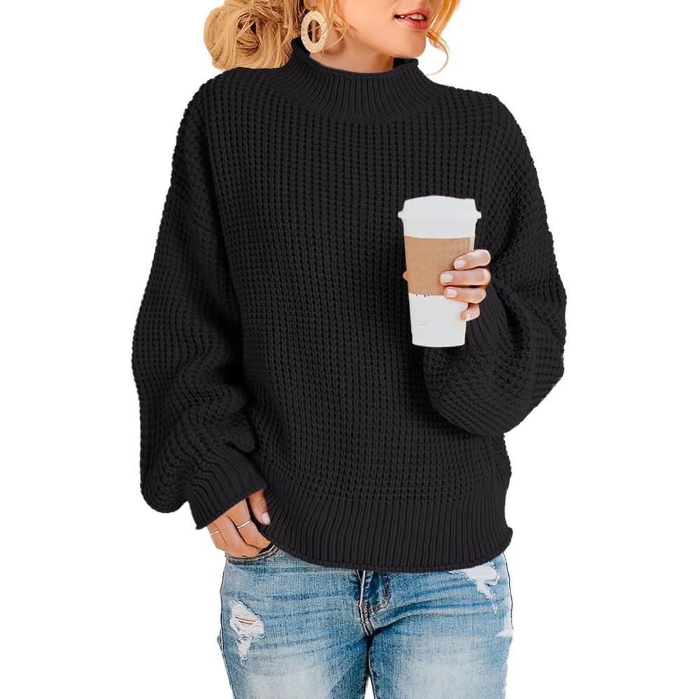 imageSaodimallsu Womens Oversized Turtleneck SweatersZ Waffle Black