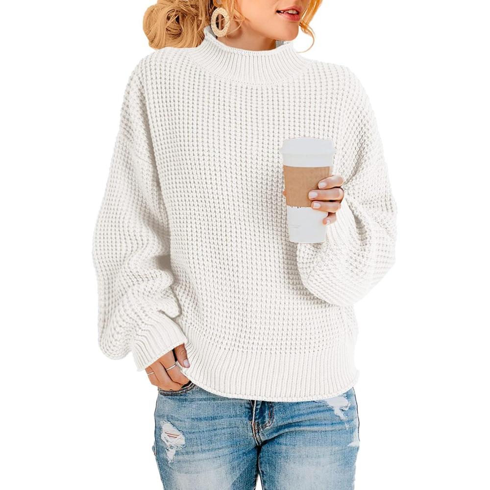 imageSaodimallsu Womens Oversized Turtleneck SweatersZ White Embossed
