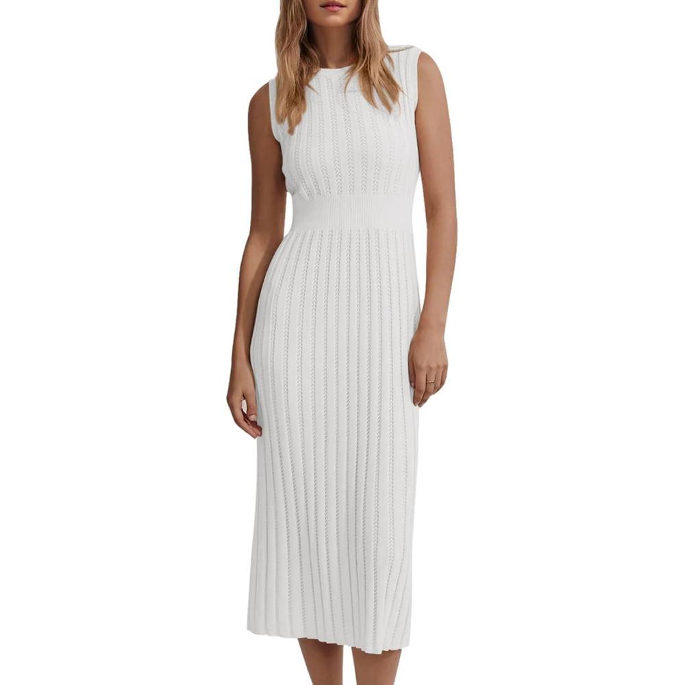 imageSaodimallsu summer sleeveless dresses for women midi dress beach dress sexy bodycon dress solid color knitted casual dressWhite