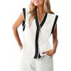 imageSaodimallsu Women Sleeveless Vest V Neck Button Casual Fashion Knitted Cardigan for WomenWhite