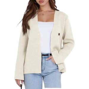 Saodimallsu Women Long Sleeve Cardigan V Neck Casual Business Fashion Solid Color(White)