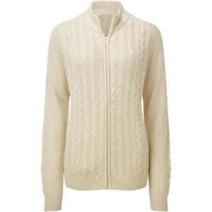 Saodimallsu Women Long Sleeve Cardigan Zipper Twist Pattern Casual Coat(Beige)