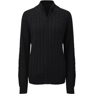 Saodimallsu Women Long Sleeve Cardigan Zipper Twist Pattern Casual Coat(Black)