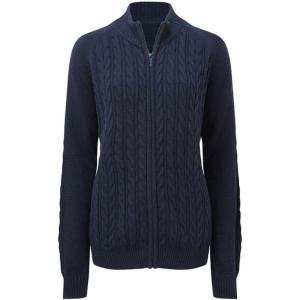 Saodimallsu Women Long Sleeve Cardigan Zipper Twist Pattern Casual Coat(Dark Blue)