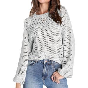 Saodimallsu Women Sweater Round Neck Crochet Sweater Lightweight Fishnet Fashion Hollow Out Knitted Sweater(Grey)
