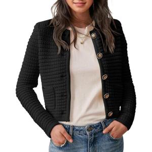 Saodimallsu Women&rsquo;s Lightweight Long Sleeve Cardigans Round Neck Button Down Sweater Vintage Classic Elegant Knit Sweater with Pockets(Black)