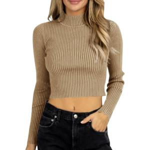 Saodimallsu Women&rsquo;s Long Sleeve Ribbed Knit Jumper Half Turtleneck Pullover Sexy Knit Slim Fit Sweater(Apricot)