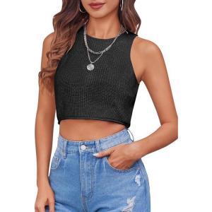 Saodimallsu Women&rsquo;s Summer Backless Sleeveless Knitted Racerback Tank Top Slim Fit Crew Neck Basic(Black)