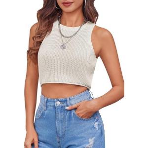 Saodimallsu Women&rsquo;s Summer Backless Sleeveless Knitted Racerback Tank Top Slim Fit Crew Neck Basic(White)