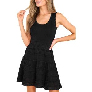 Saodimallsu Women&rsquo;s Summer Dress, Sleeveless Dress, Elegant Swing Dress, Mini Dress, Knitted Dress, Casual Dress(Black)