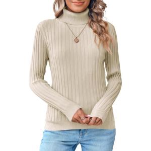 Saodimallsu Women&rsquo;s Turtleneck Sweater Autumn Winter Long Sleeve Casual Elegant Sweater(Beige)