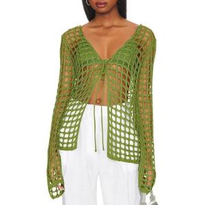 Saodimallsu cover up bikini swimwear for women beach dress knitted v neck bathing suit for holiday beach wear summer(Green)