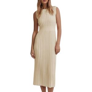 Saodimallsu summer sleeveless dresses for women midi dress beach dress sexy bodycon dress solid color knitted casual dress(Beige)
