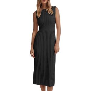 Saodimallsu summer sleeveless dresses for women midi dress beach dress sexy bodycon dress solid color knitted casual dress(Black)