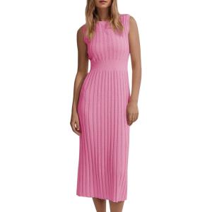 Saodimallsu summer sleeveless dresses for women midi dress beach dress sexy bodycon dress solid color knitted casual dress(Pink)