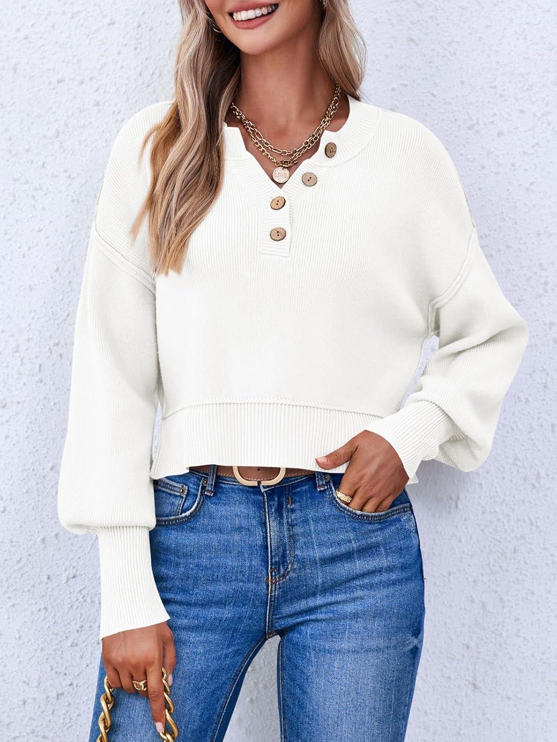 imageSaodimallsu Pull manches longues pour femme Col en V Pull en tricot ctel Dcontract et lgantBlanc