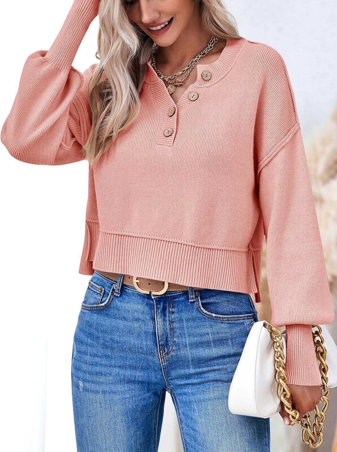 imageSaodimallsu Pull manches longues pour femme Col en V Pull en tricot ctel Dcontract et lgantRose