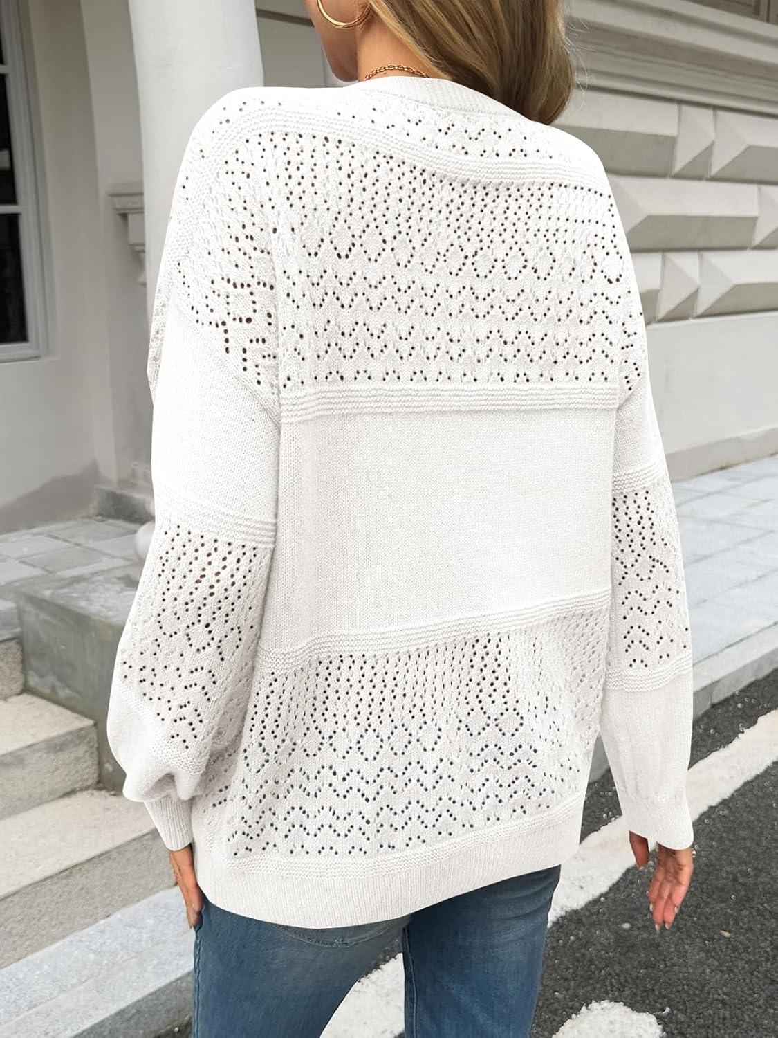 imageSaodimallsu Pull en tricot manches longues pour femme Col en V lgant Couleur unie Hauts Coupe droiteBlanc