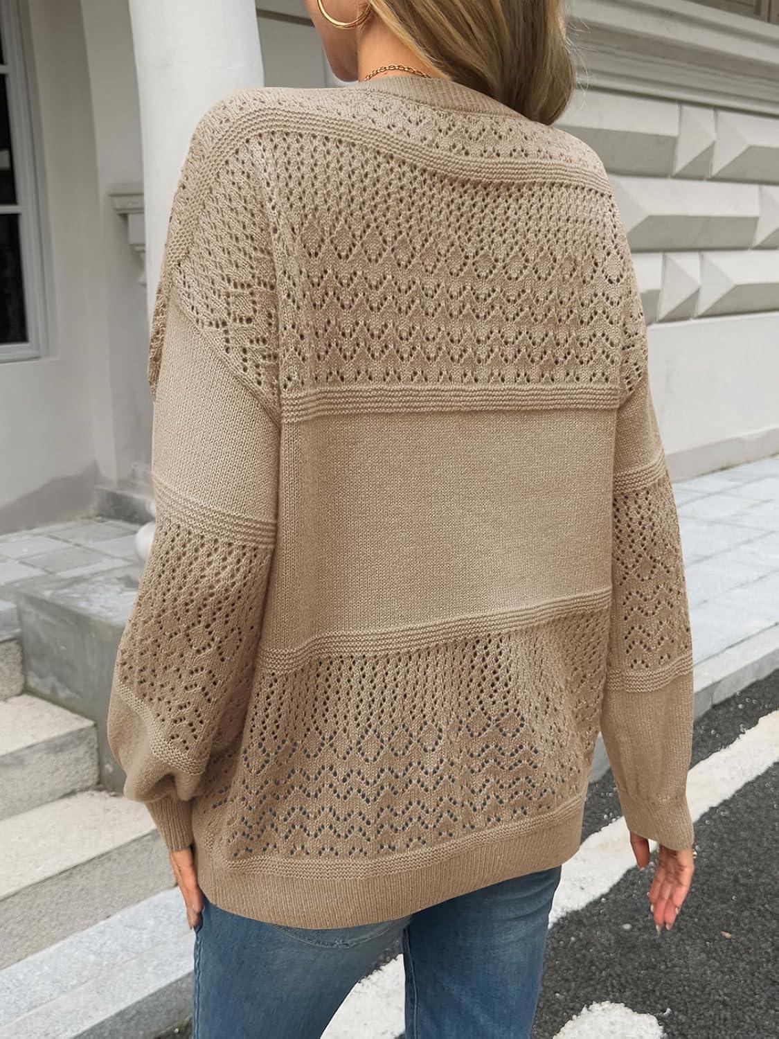 imageSaodimallsu Pull en tricot manches longues pour femme Col en V lgant Couleur unie Hauts Coupe droiteMarron