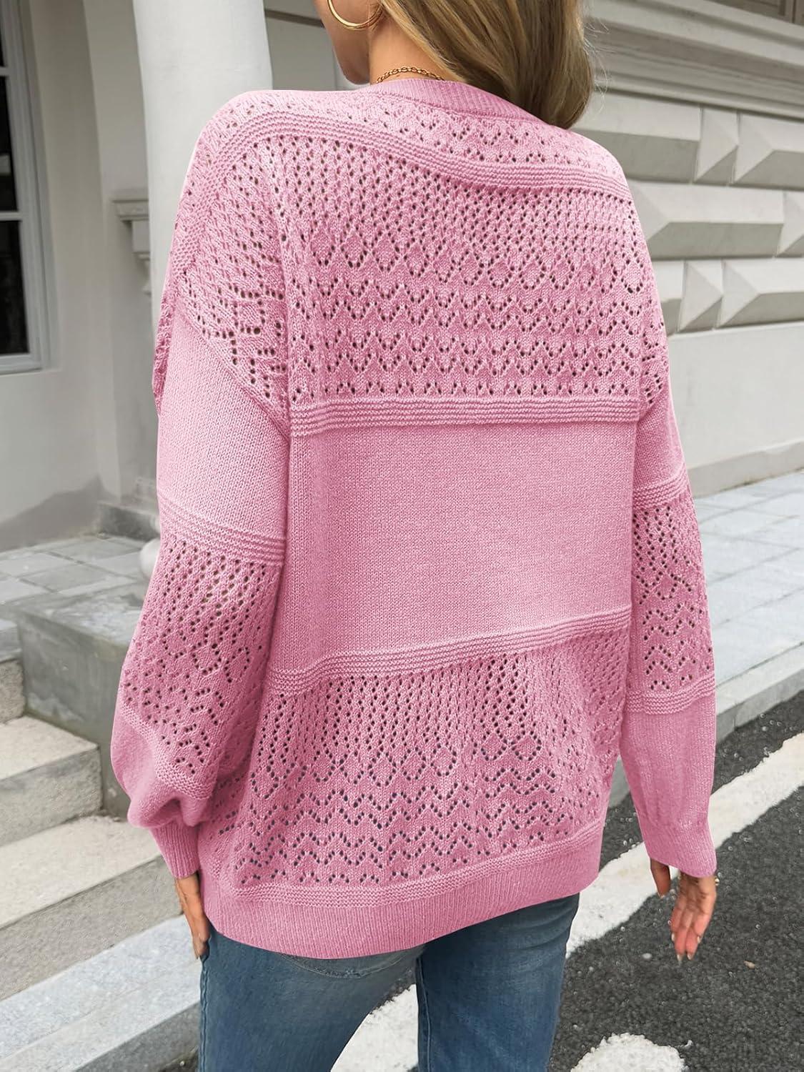imageSaodimallsu Pull en tricot manches longues pour femme Col en V lgant Couleur unie Hauts Coupe droiteRose