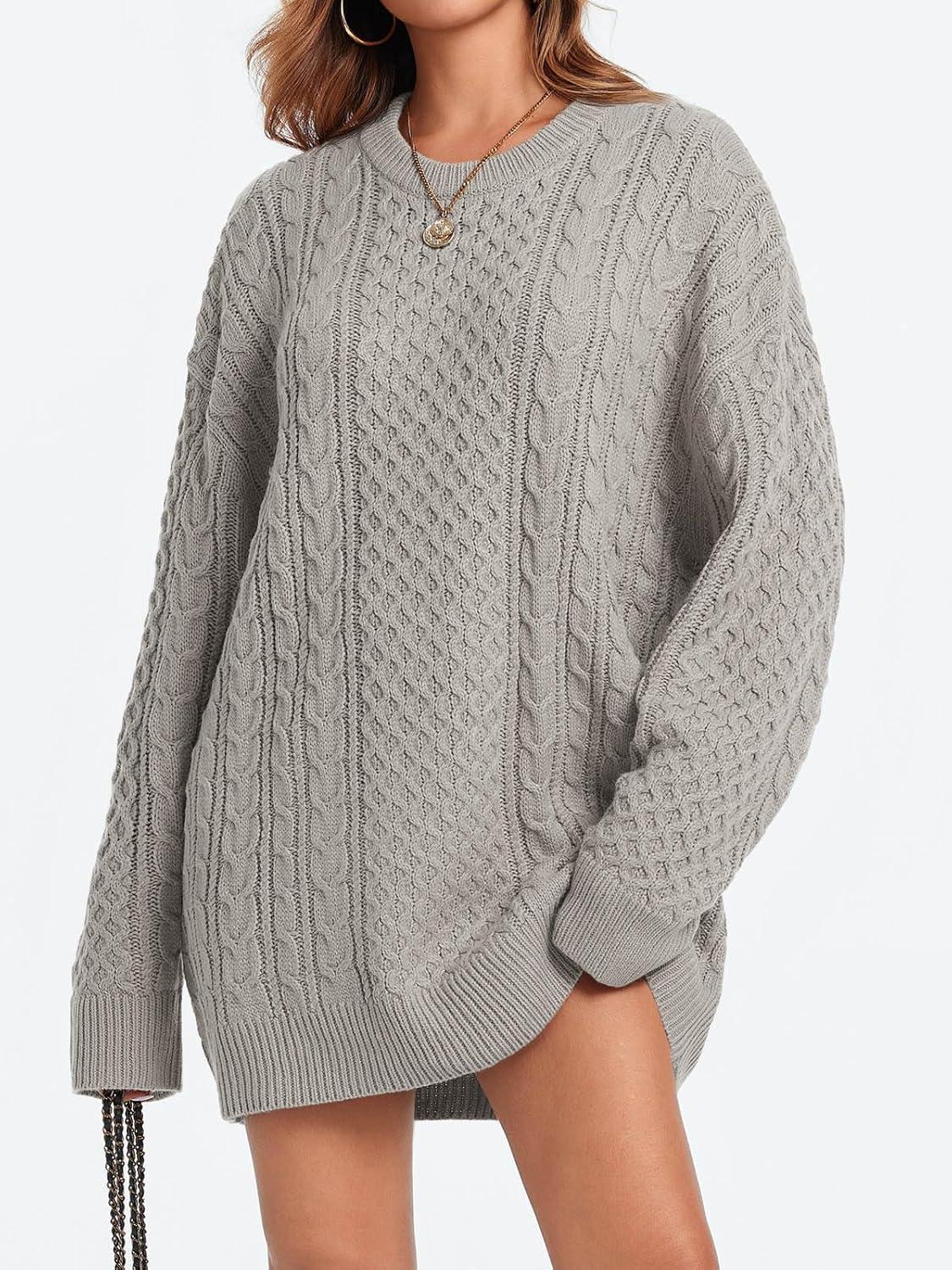 imageSaodimallsu Pull pour femme Col rond Pull en tricot dcontract Manches longues Fil Haut chaud HiverGris Clair