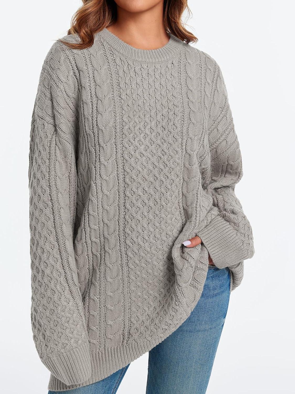 imageSaodimallsu Pull pour femme Col rond Pull en tricot dcontract Manches longues Fil Haut chaud HiverGris Clair