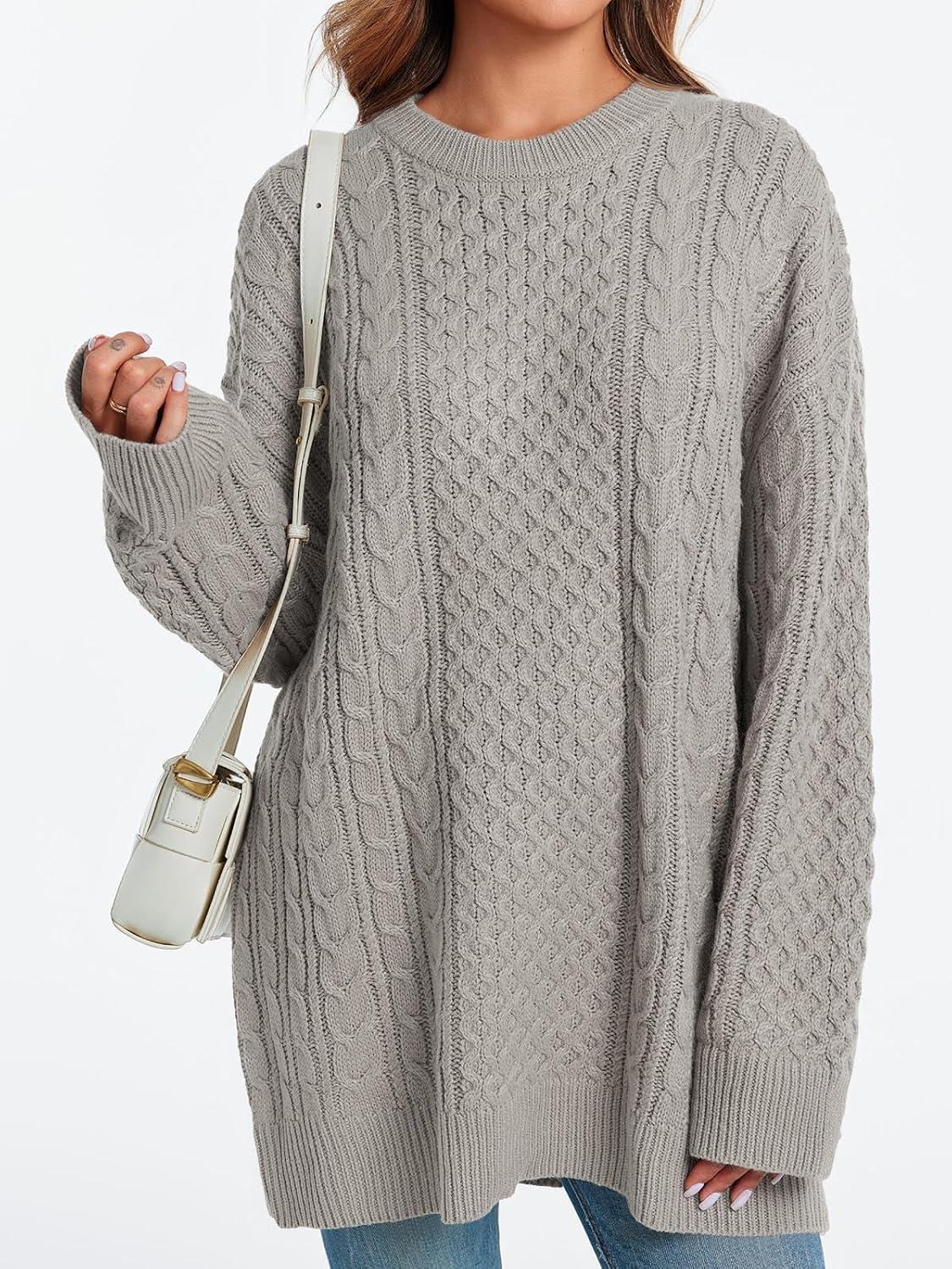 imageSaodimallsu Pull pour femme Col rond Pull en tricot dcontract Manches longues Fil Haut chaud HiverGris Clair