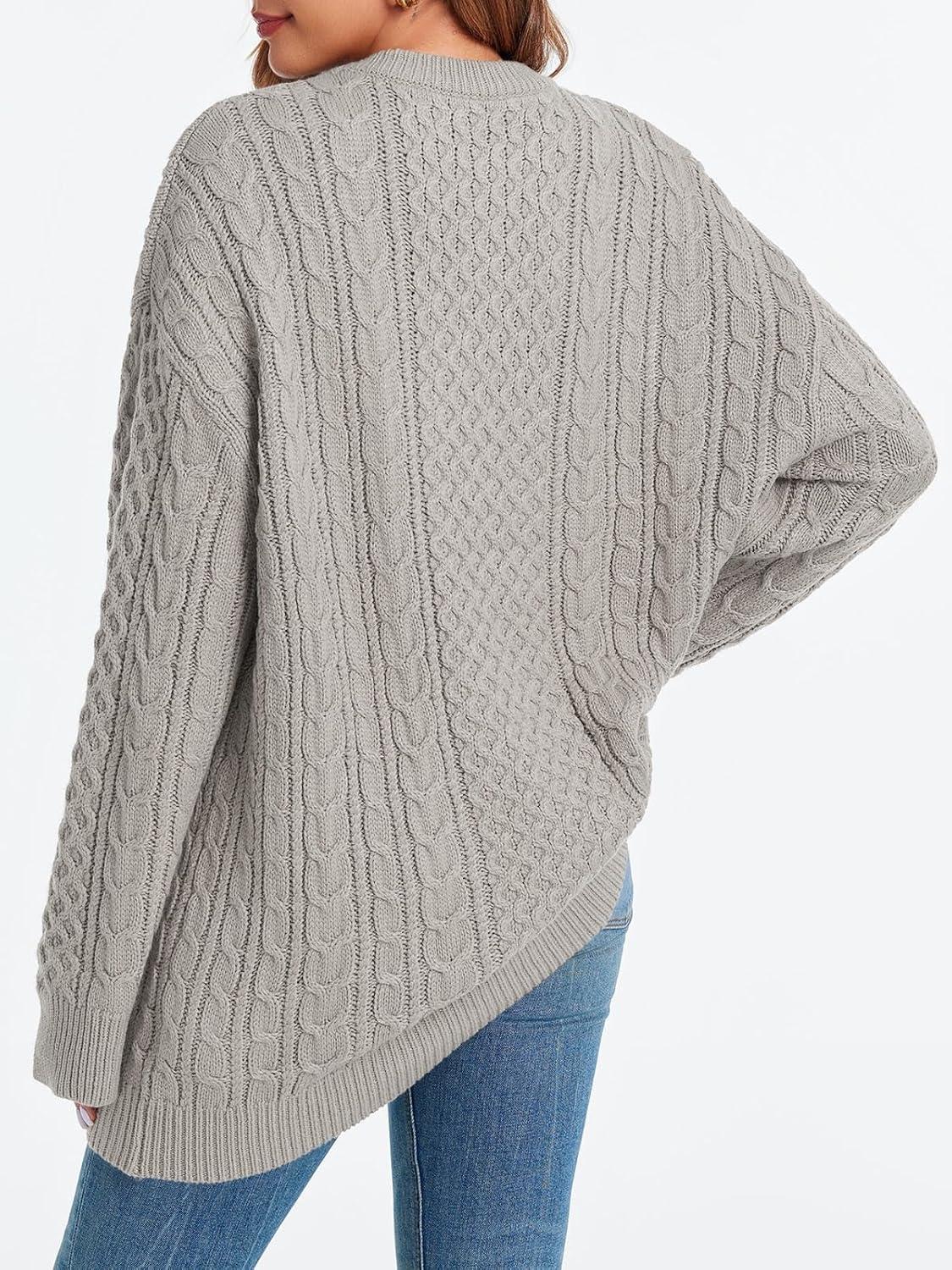 imageSaodimallsu Pull pour femme Col rond Pull en tricot dcontract Manches longues Fil Haut chaud HiverGris Clair