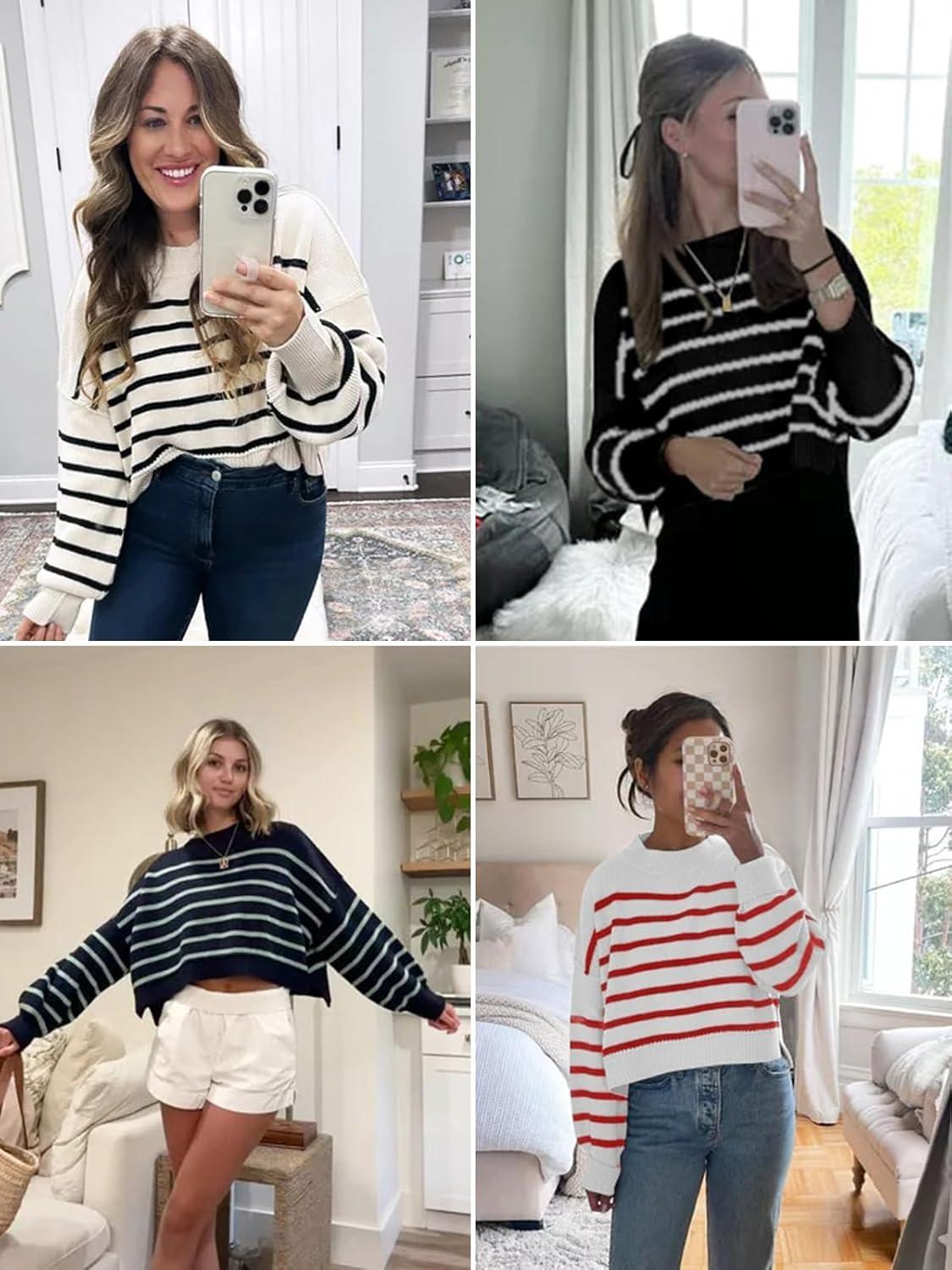imageSaodimallsu Pull ray surdimensionn pour femme Col rond Pull en tricot manches longuesRouge