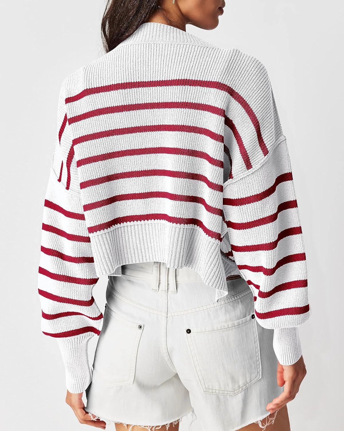 imageSaodimallsu Pull ray surdimensionn pour femme Col rond Pull en tricot manches longuesRouge